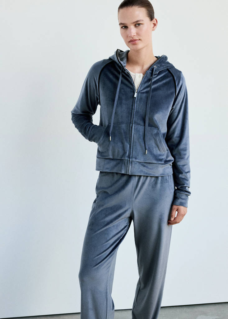 Soft-touch velour trousers — Navy