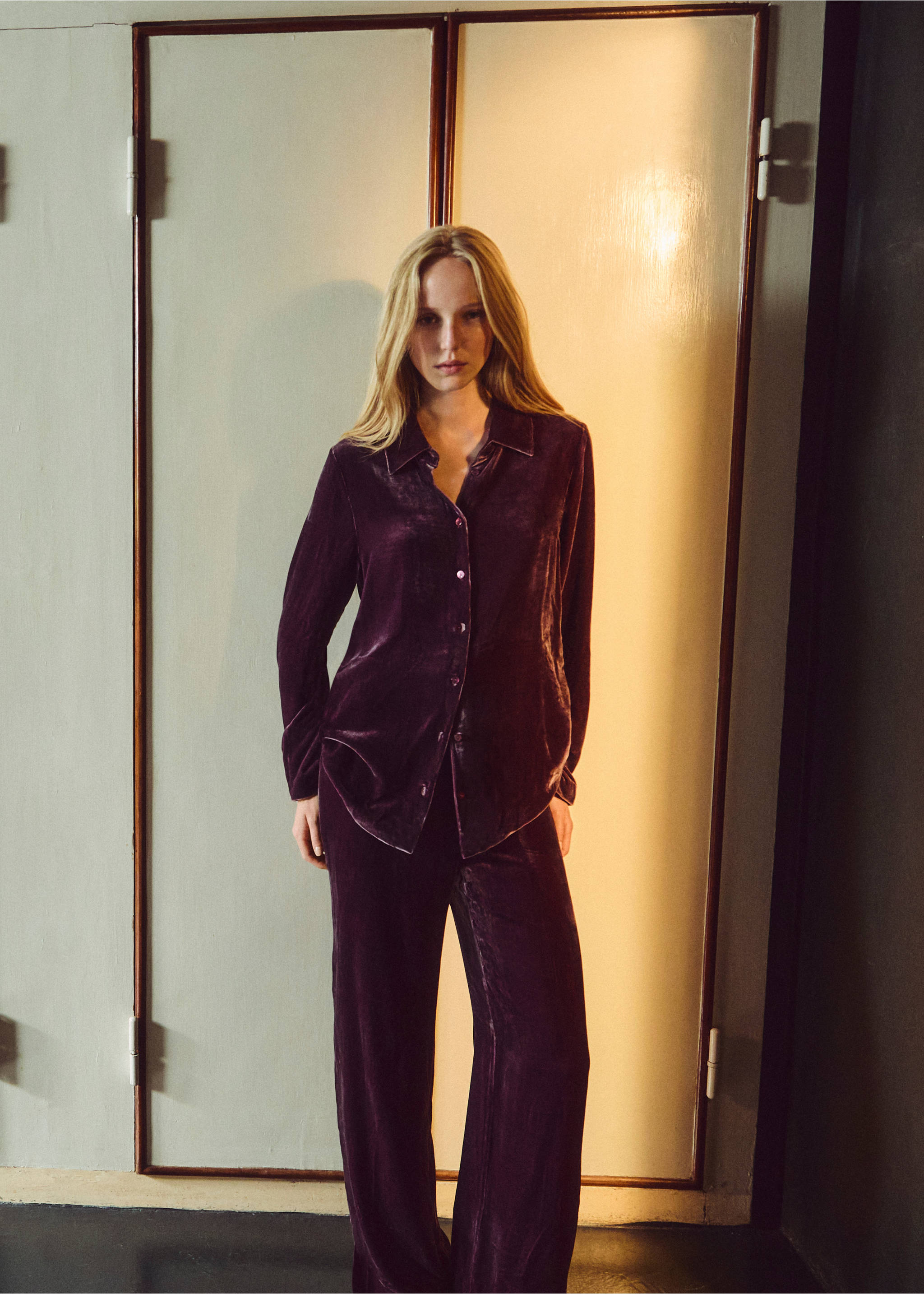Silk blend pyjama bottoms - Details of the article 5, Purple. Ref: 37002932-00.