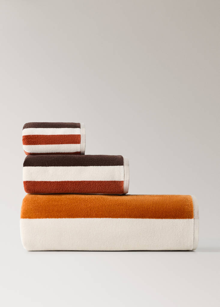 Velour cotton striped guest towel — Tobacco Brown