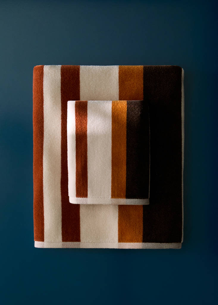 Velour cotton striped washbasin towel — Tobacco Brown