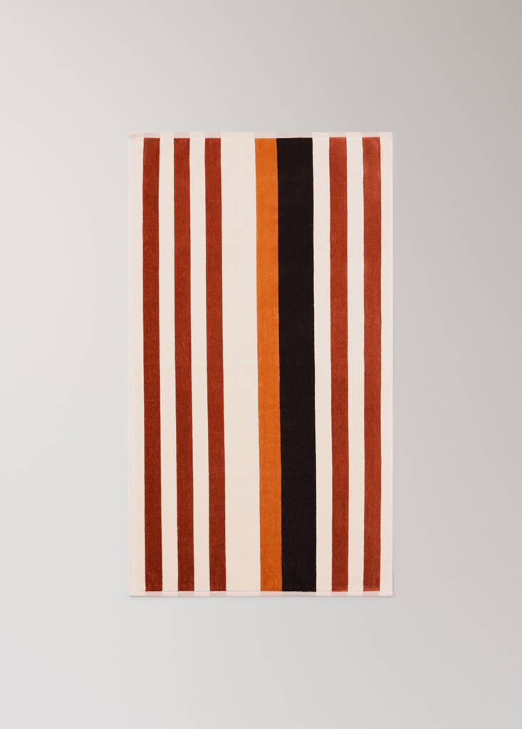 Velour cotton striped washbasin towel — Tobacco Brown
