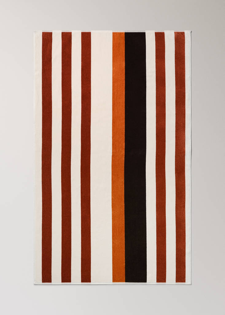 Striped cotton velour bath towel — Tobacco Brown