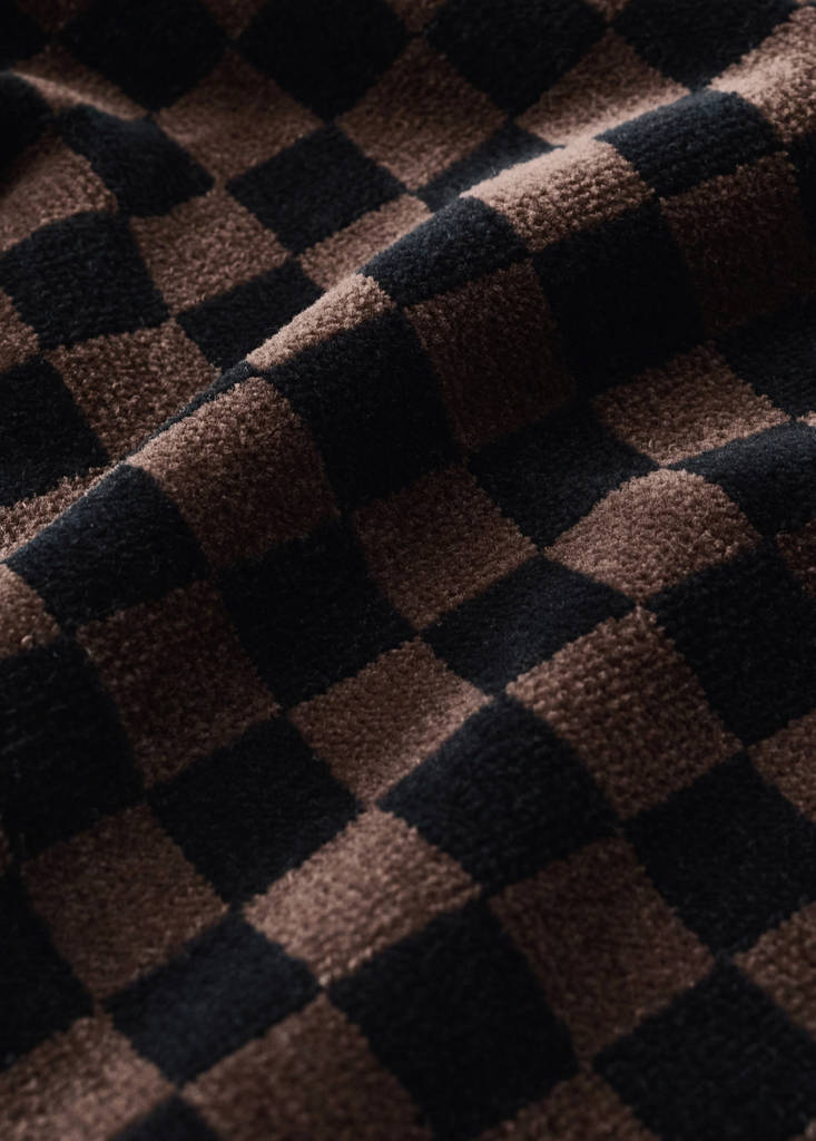 Velour cotton check hand towel — Brown