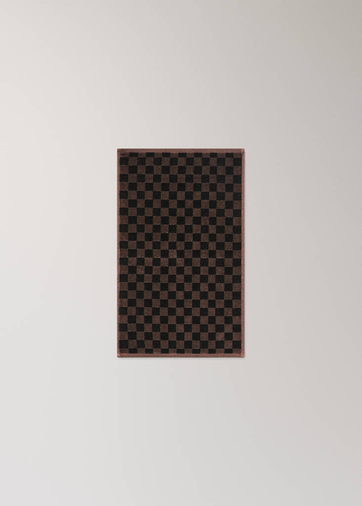 Velour cotton check hand towel — Brown