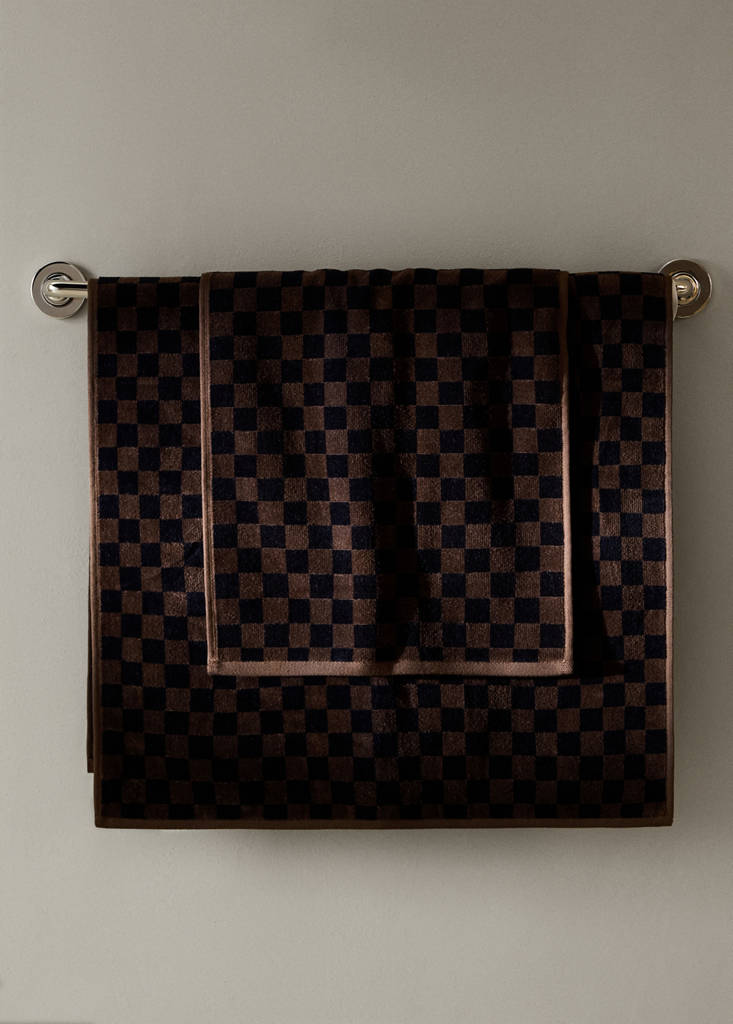 Checked cotton velour washbasin towel
