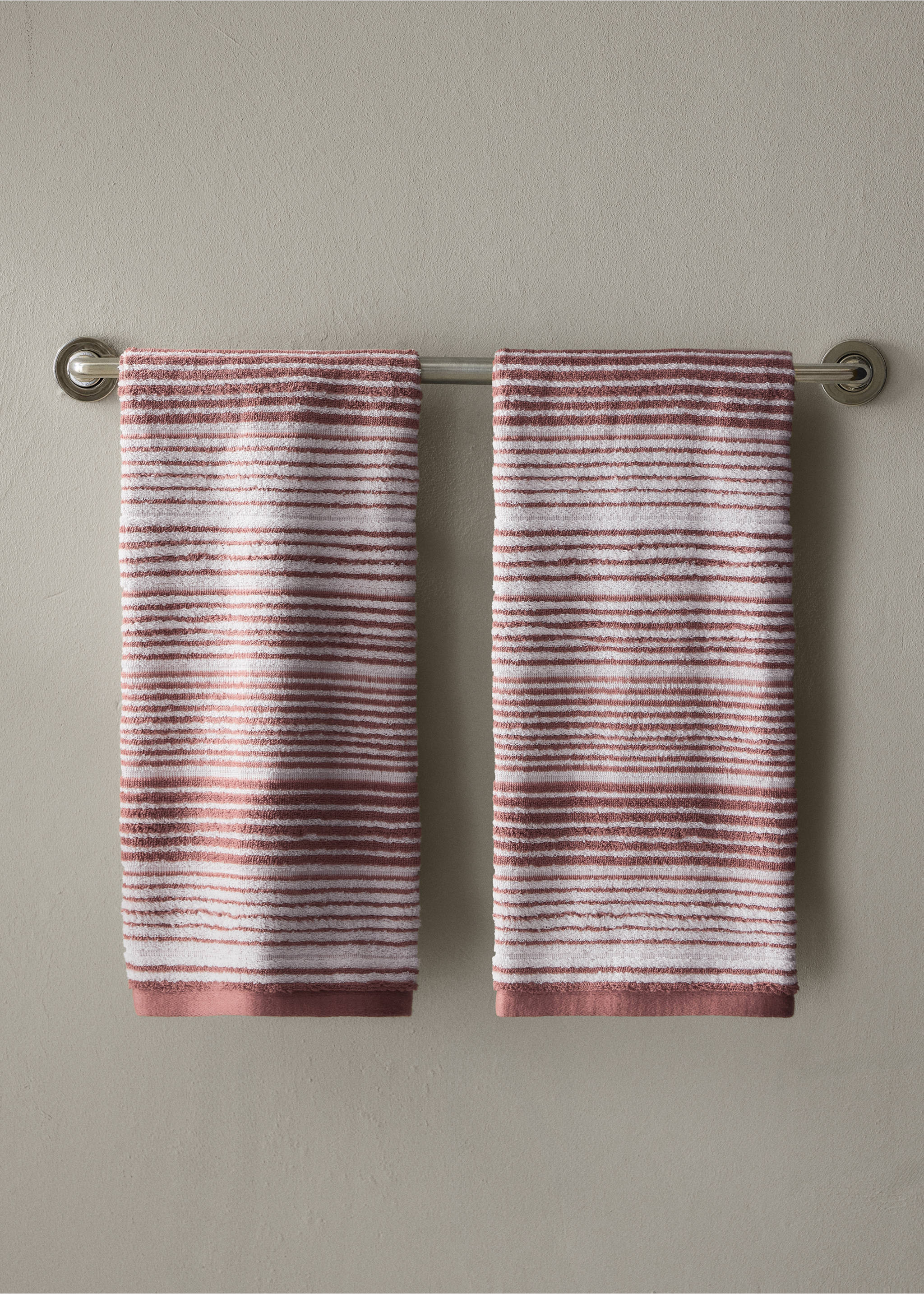 Cotton washbasin towel with stripes - General plane, Burnt Orange. Ref: 37002953-00.