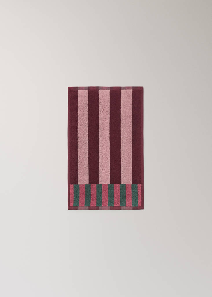 Multicoloured striped cotton guest towel — Burgundy