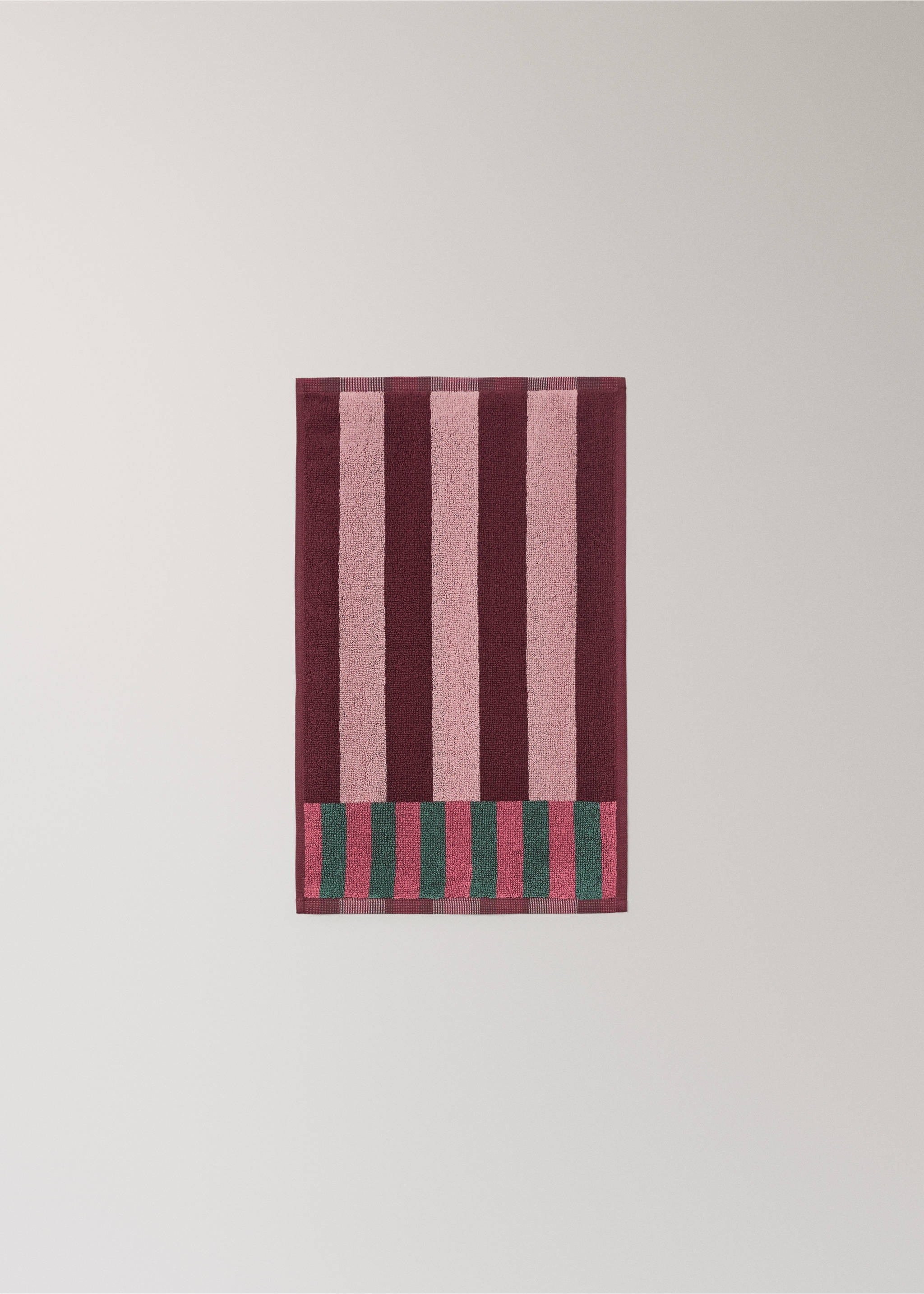 Multicoloured striped cotton guest towel - Details of the article 3, Burgundy. Ref: 37002955-00.