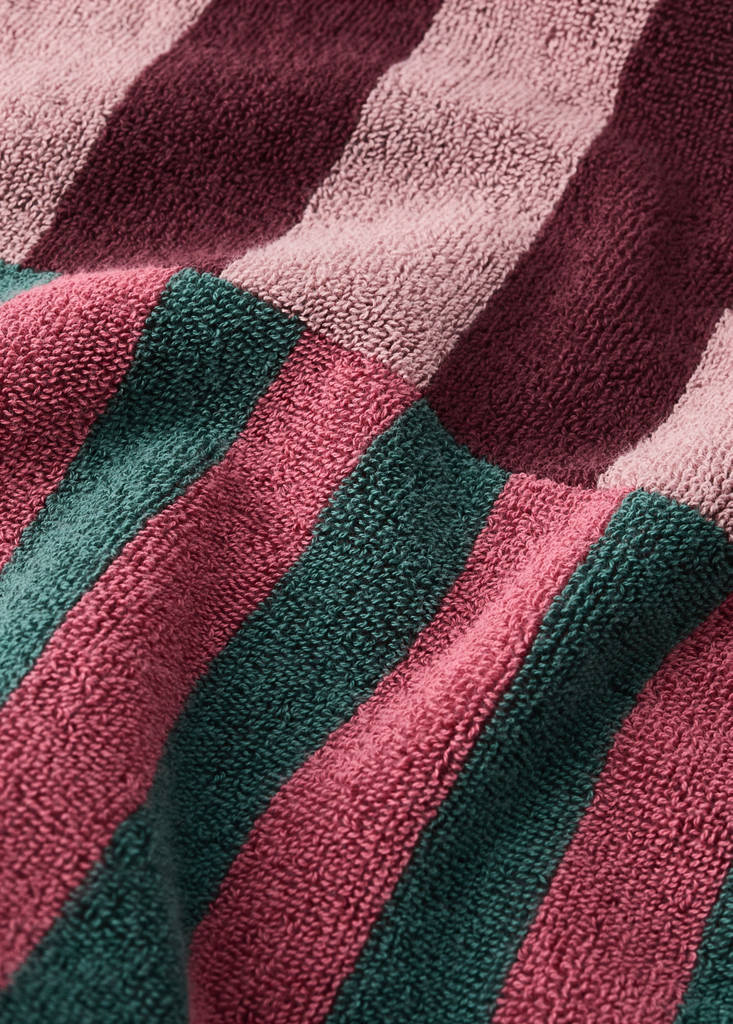 Multicoloured striped cotton bathroom towel — Burgundy