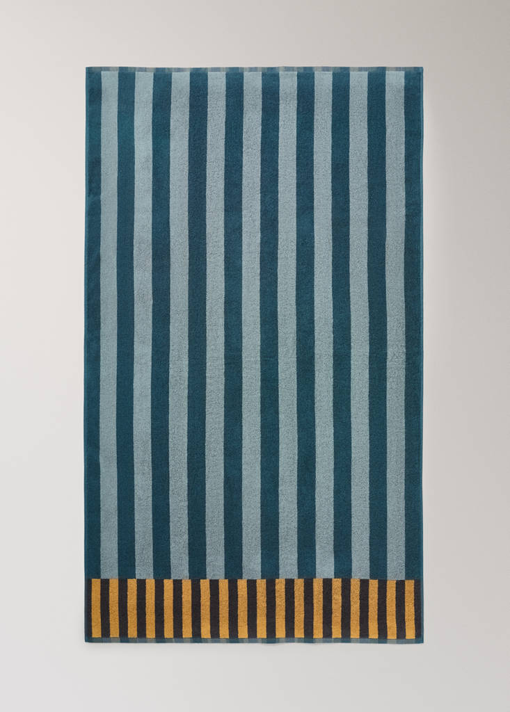 Multicoloured striped cotton bath towel — Blue