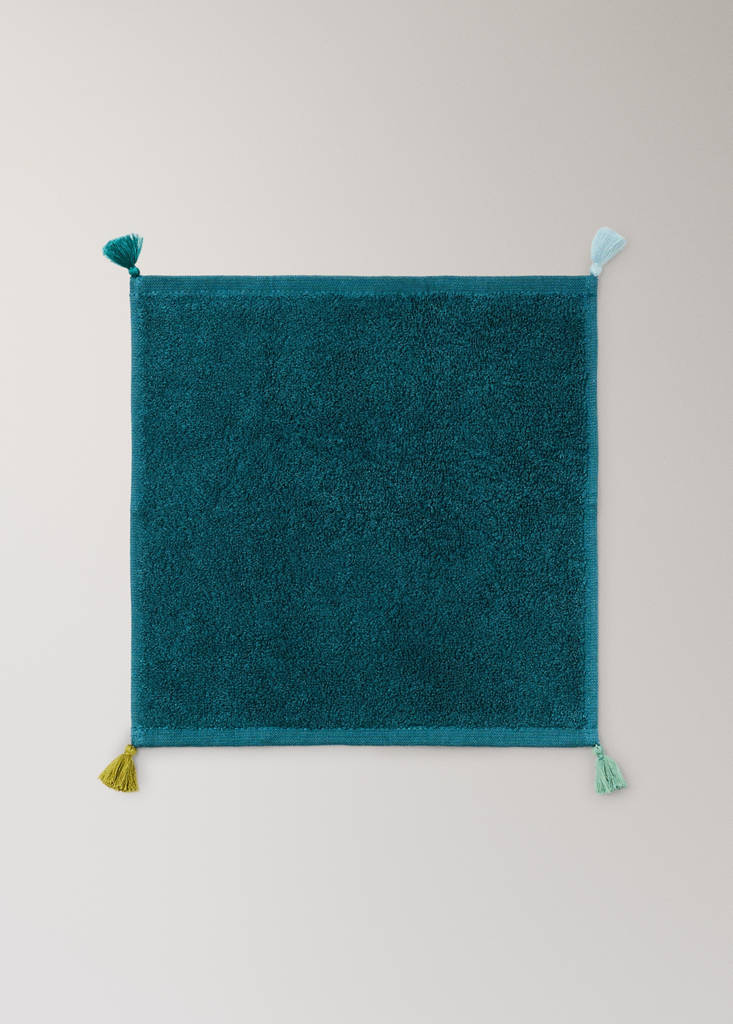 Pack of 3 cotton terry towels with pom-poms — Petrol Blue