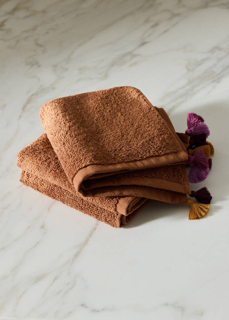 Pack of 3 cotton terry towels with pom-poms — Russet