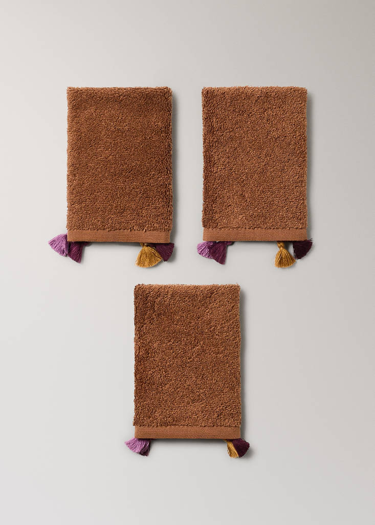 Pack of 3 cotton terry towels with pom-poms — Russet
