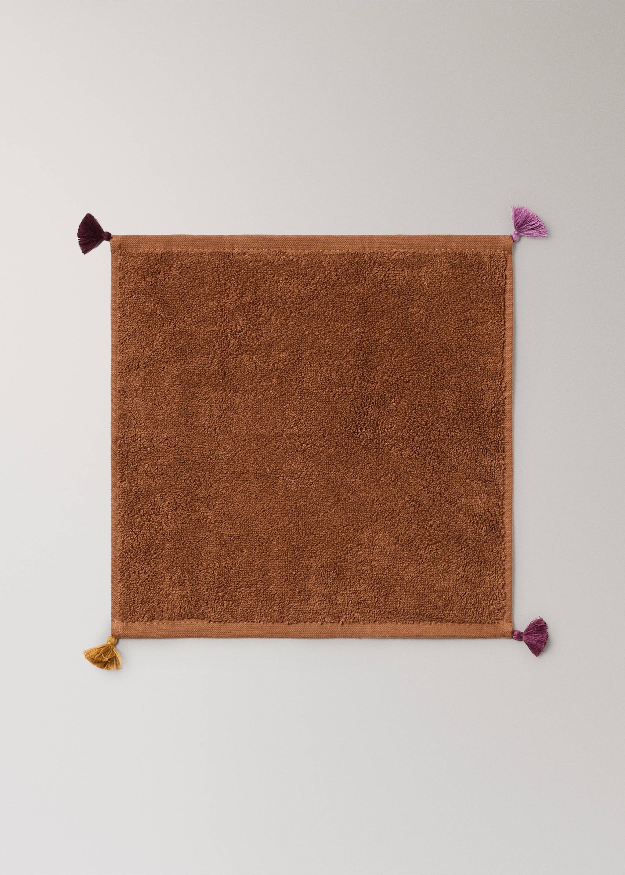 Pack of 3 cotton terry towels with pom-poms - Details of the article 3, Russet. Ref: 37002965-00.