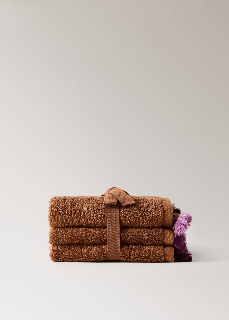 Pack of 3 cotton terry towels with pom-poms — Russet
