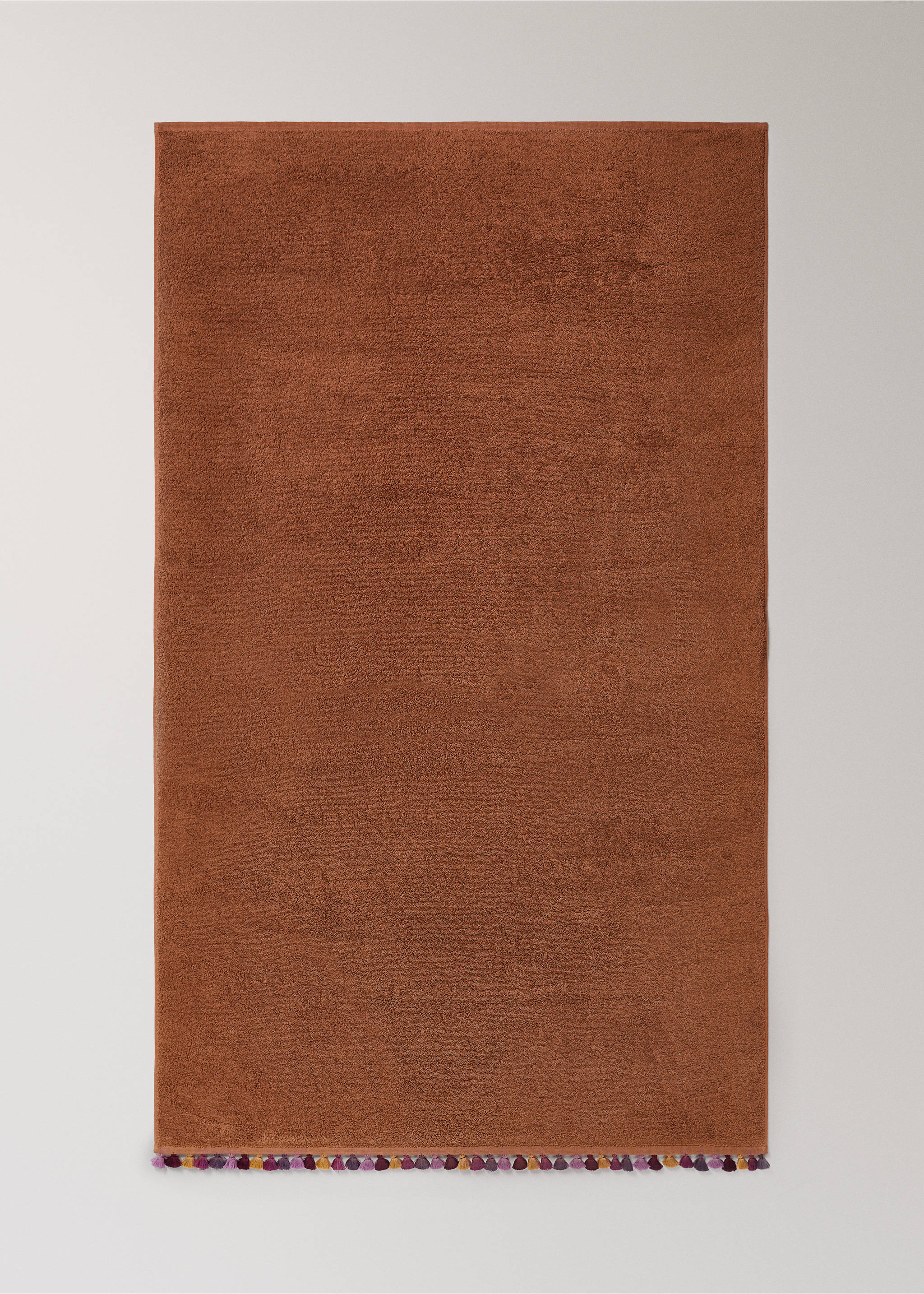 Cotton terry bath towel with pompoms - Details of the article 3, Russet. Ref: 37002968-00.