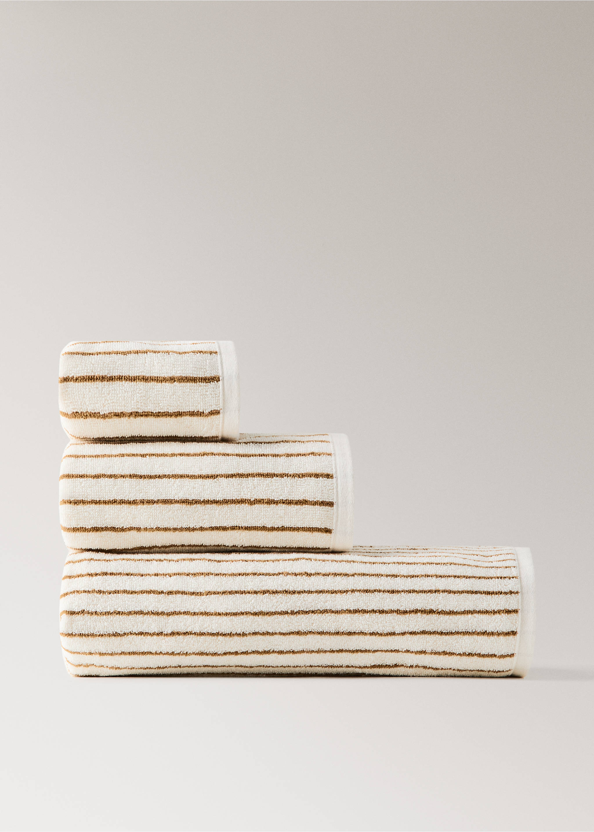 Cotton striped guest towel - Article without model, Russet. Ref: 37002981-00.