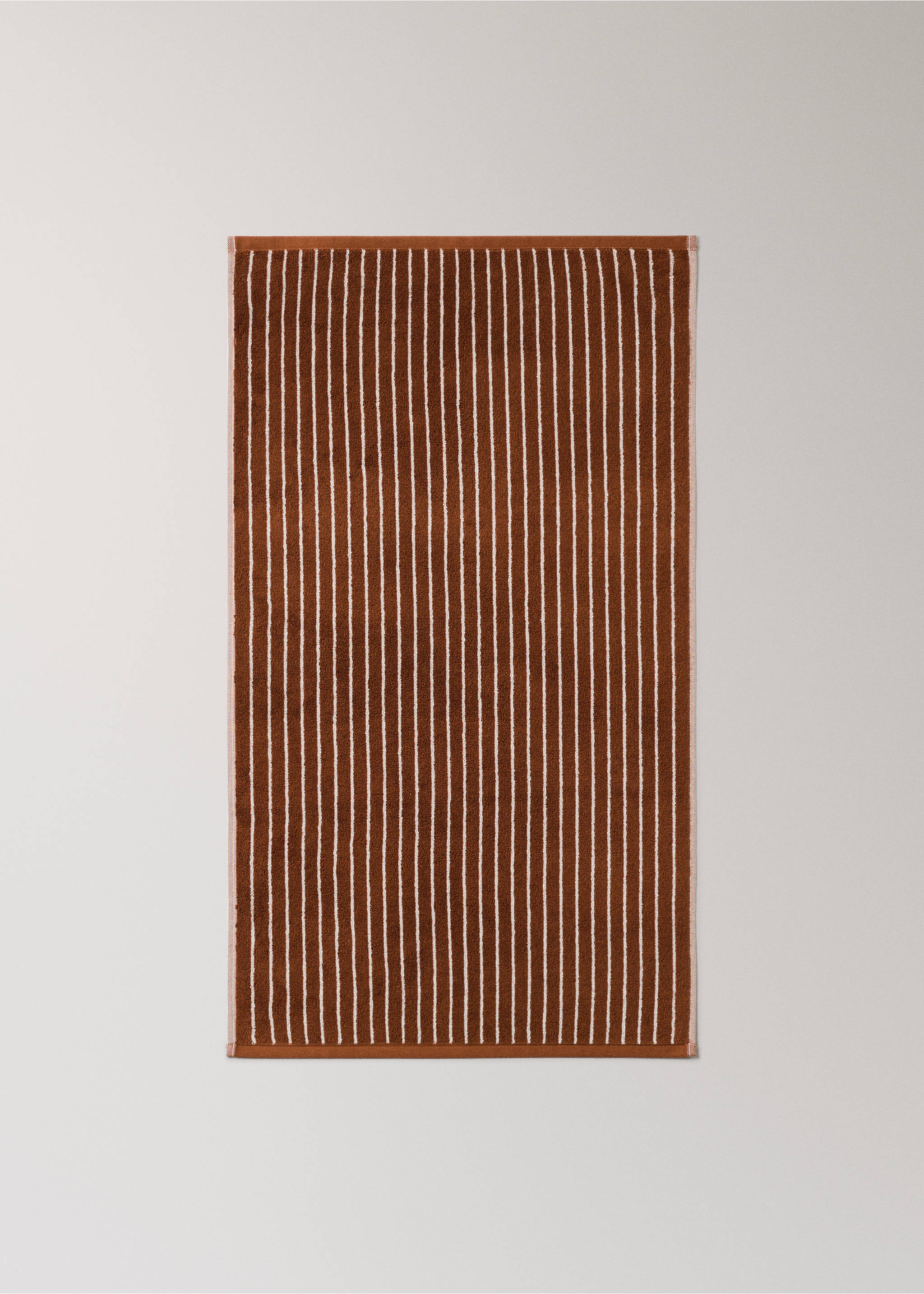 Cotton washbasin towel with stripes - Details of the article 2, Burnt Orange. Ref: 37002982-00.
