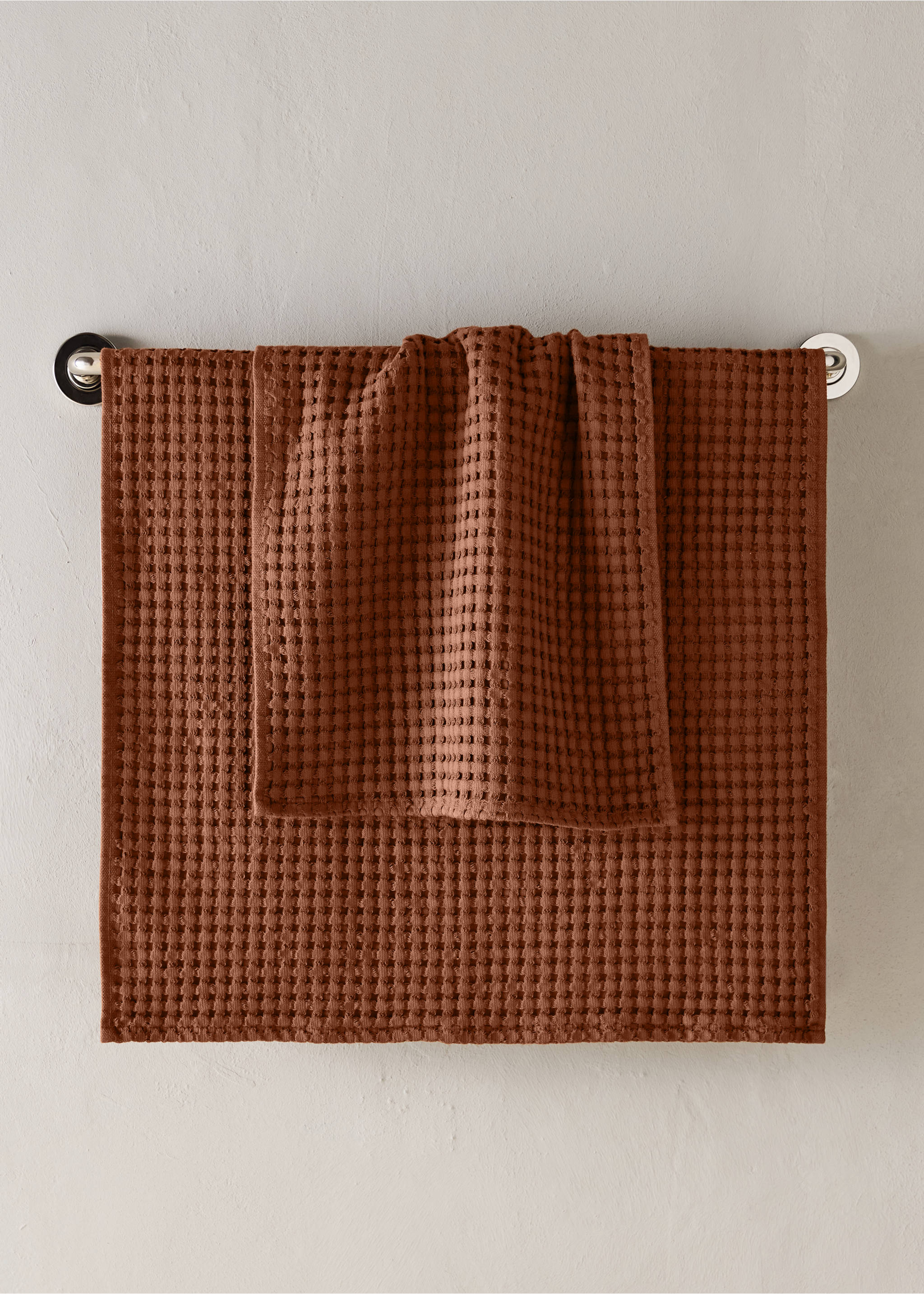 Baumwoll-Waffel-Handtuch - Allgemeine Ansicht, Rotbraun. Ref: 37002991-00.