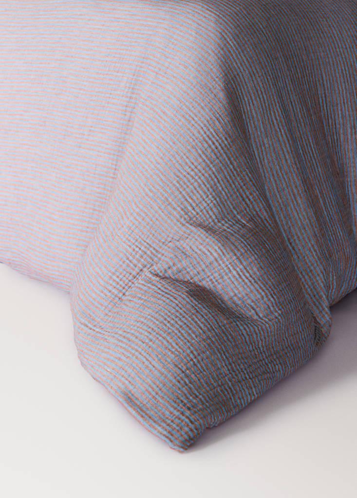 Reversible striped cotton gauze duvet cover for 180/200 cm bed — Medium Pink