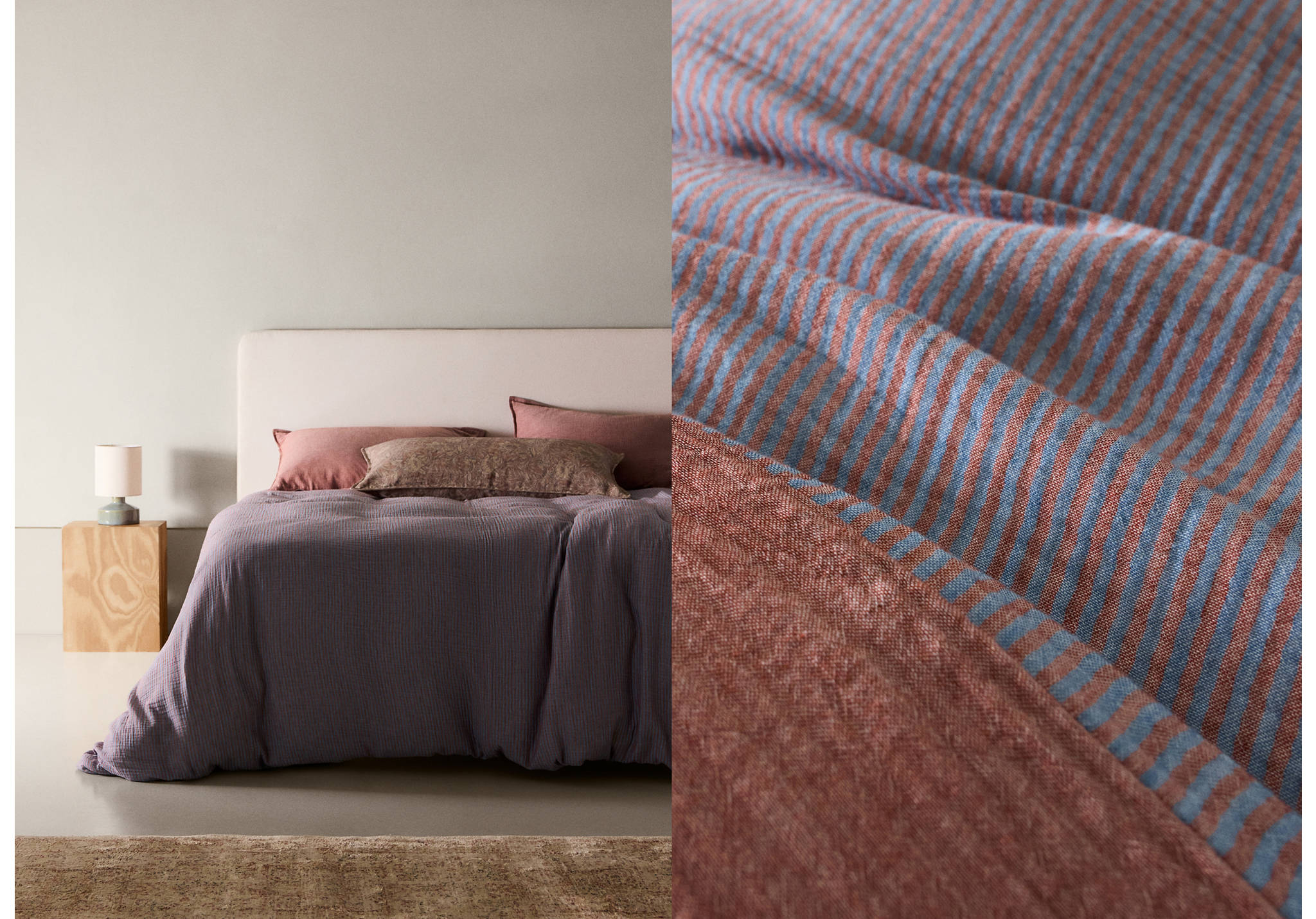 Reversible striped cotton gauze duvet cover for 180/200 cm bed - Panoramic plane
