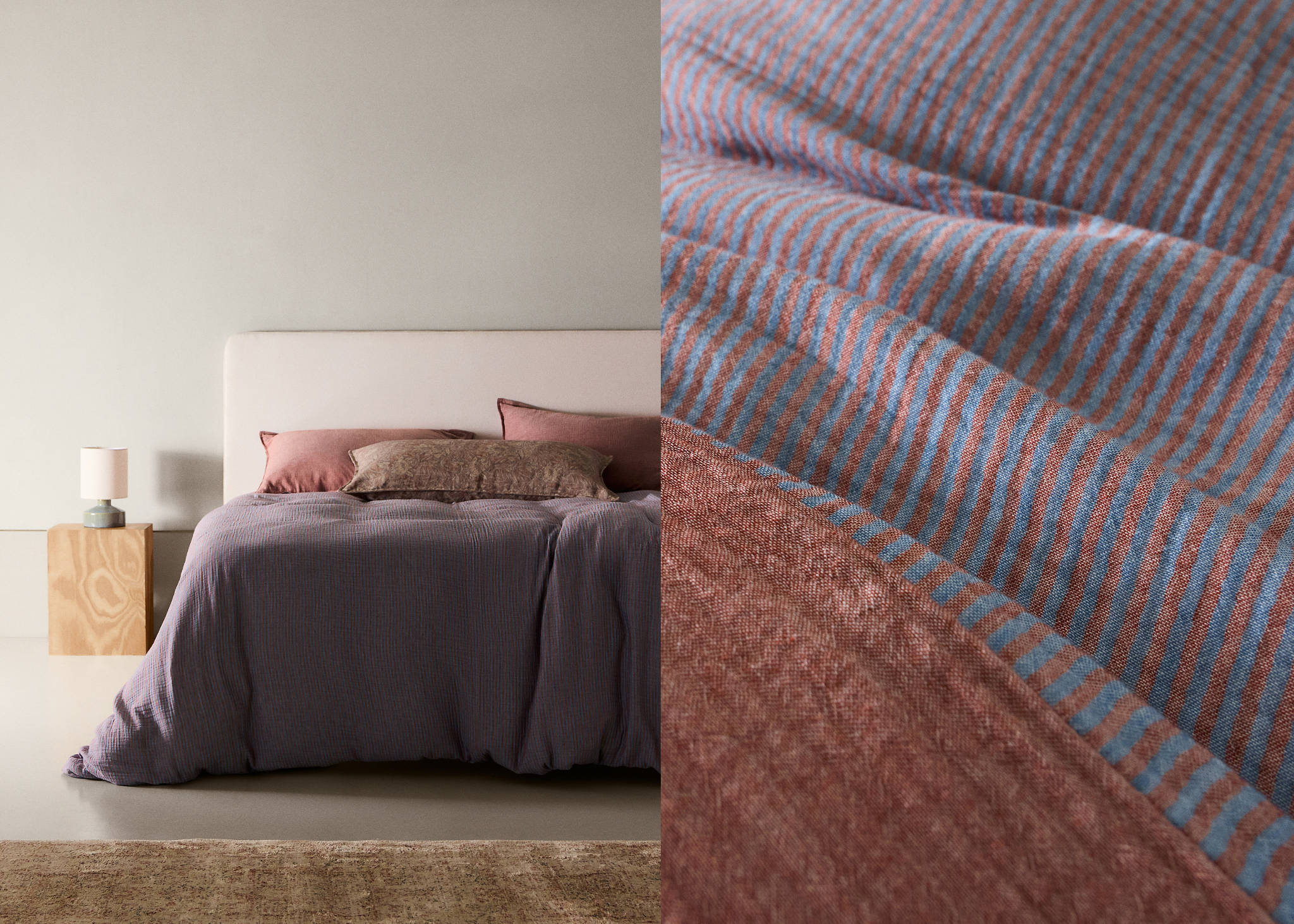 Reversible striped cotton gauze duvet cover for 180/200 cm bed - Panoramic plane