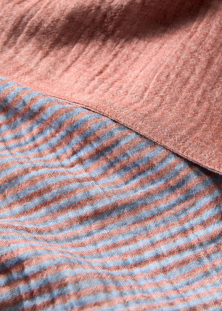 Reversible striped cotton gauze duvet cover for 180/200 cm bed — Medium Pink