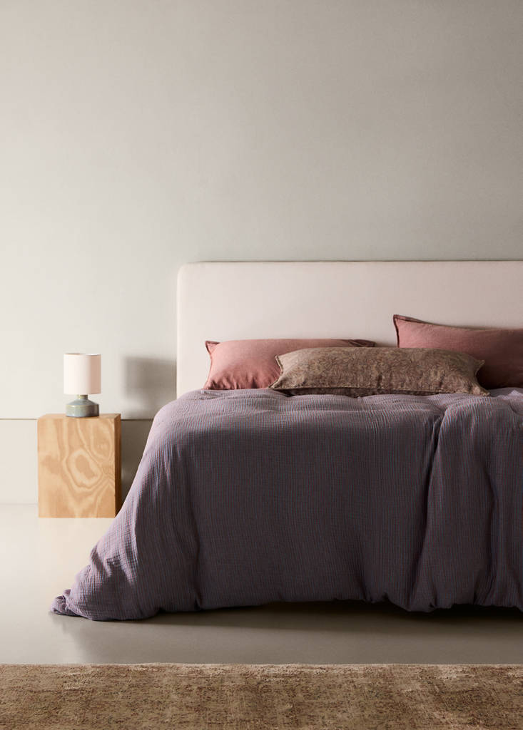 Reversible striped cotton gauze duvet cover for 135/140 cm bed — Medium Pink