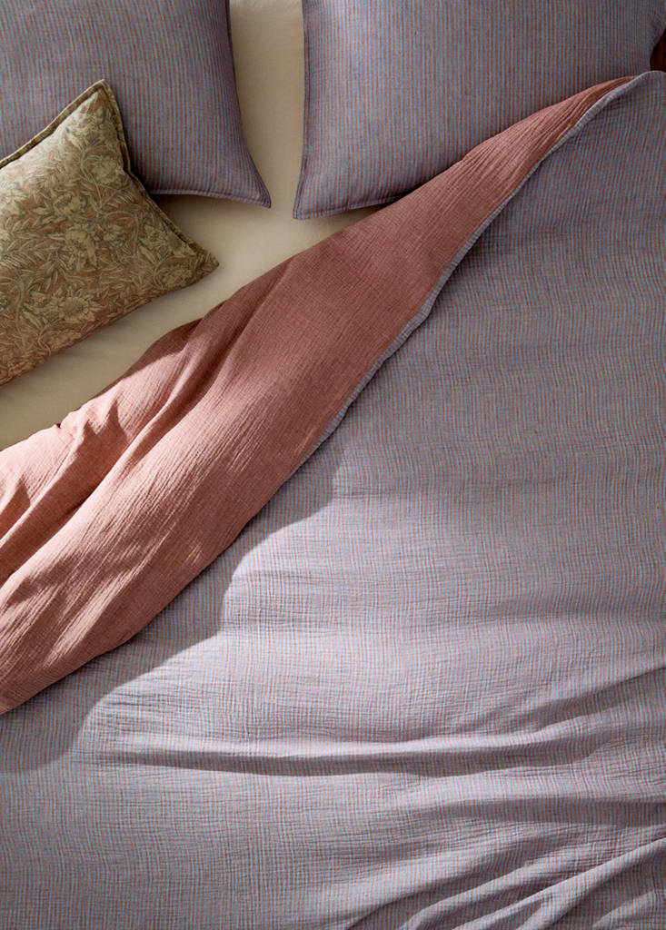 Reversible striped cotton gauze duvet cover for 135/140 cm bed — Medium Pink