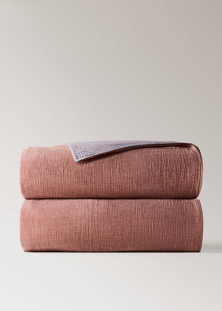 Reversible striped cotton gauze duvet cover for 135/140 cm bed — Medium Pink