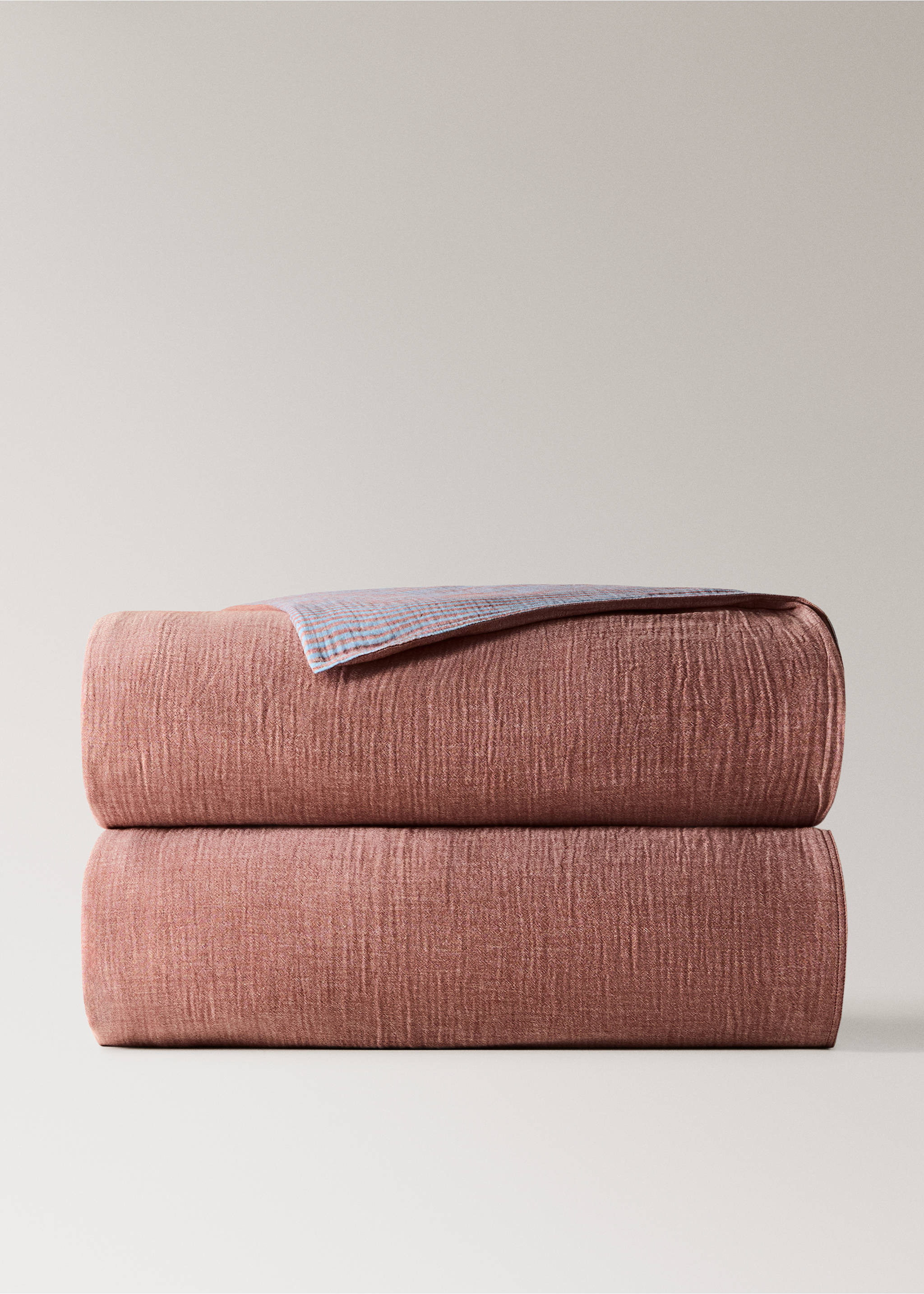 Reversible striped cotton gauze duvet cover for 135/140 cm bed - Details of the article 3, Medium Pink. Ref: 37003084-00.