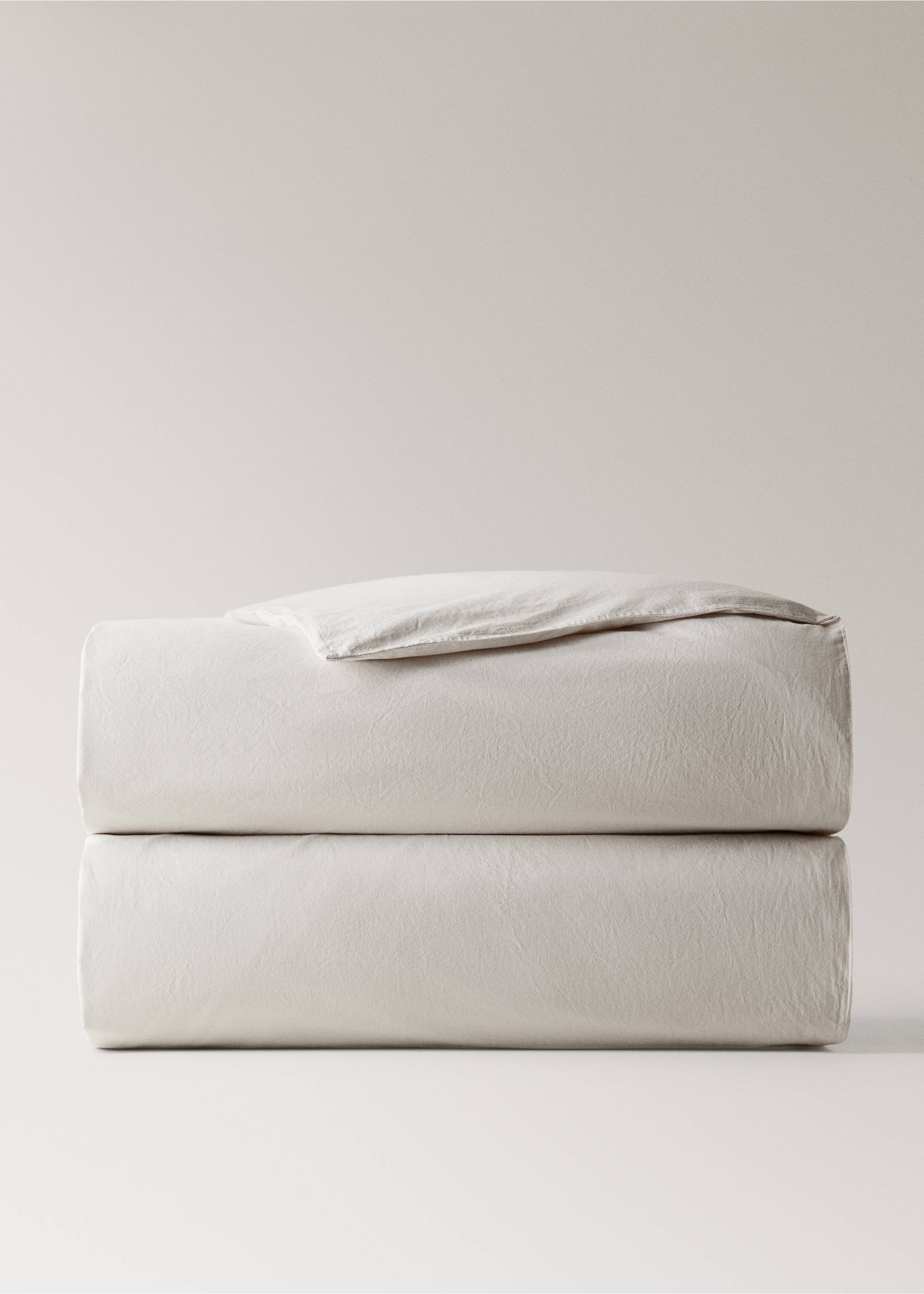 Washed-cotton duvet cover Queen bed - Article without model, Sand. Ref: 37003085-00.