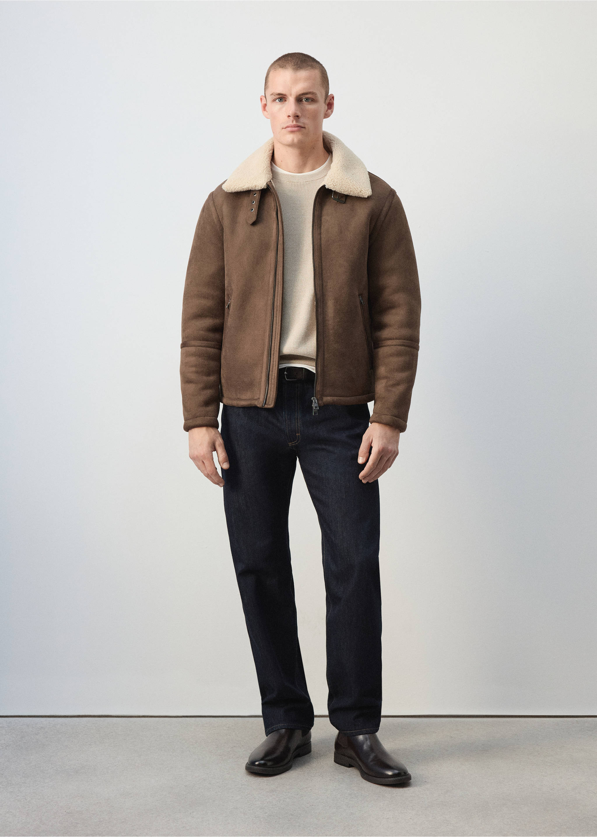 Faux-shearling suede jacket - Details of the article 2, Cognac. Ref: 37003277-00.
