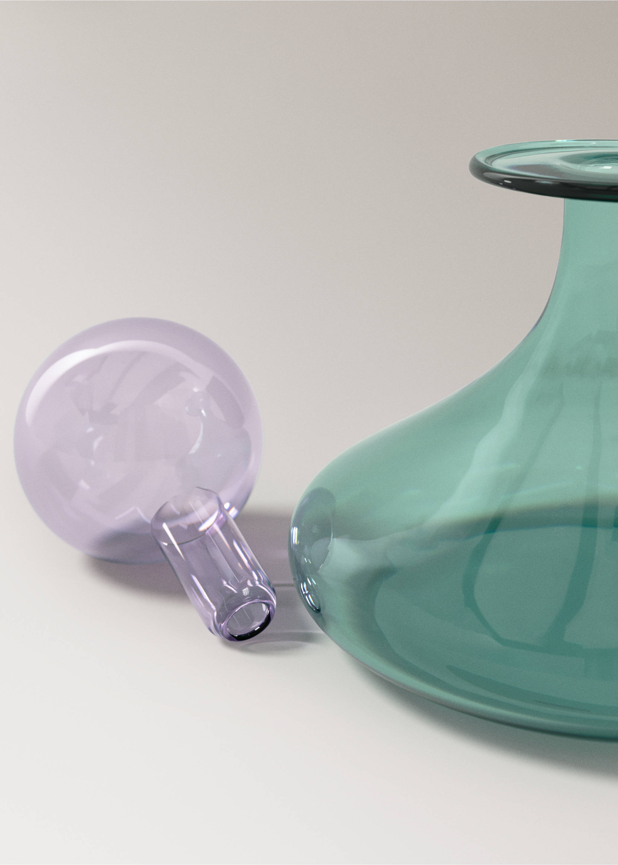 Two-tone borosilicate decorative vase - Details of the article 1, Petrol Blue. Ref: 37003281-00.