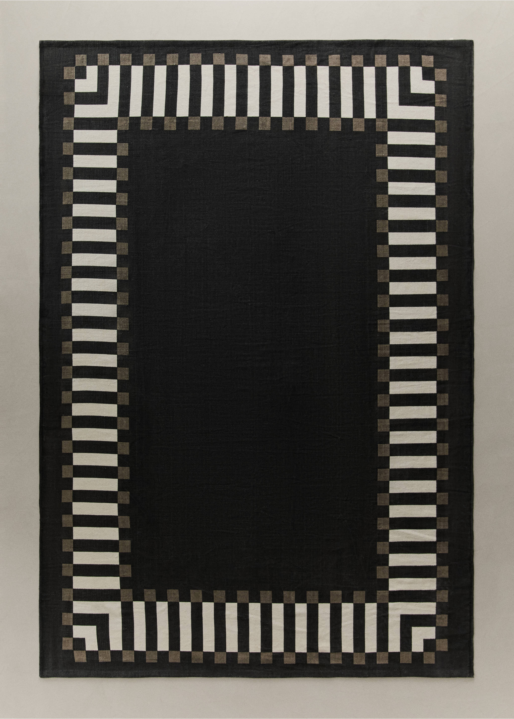 Striped-border cotton rug - General plane, Chocolate. Ref: 37003293-00.