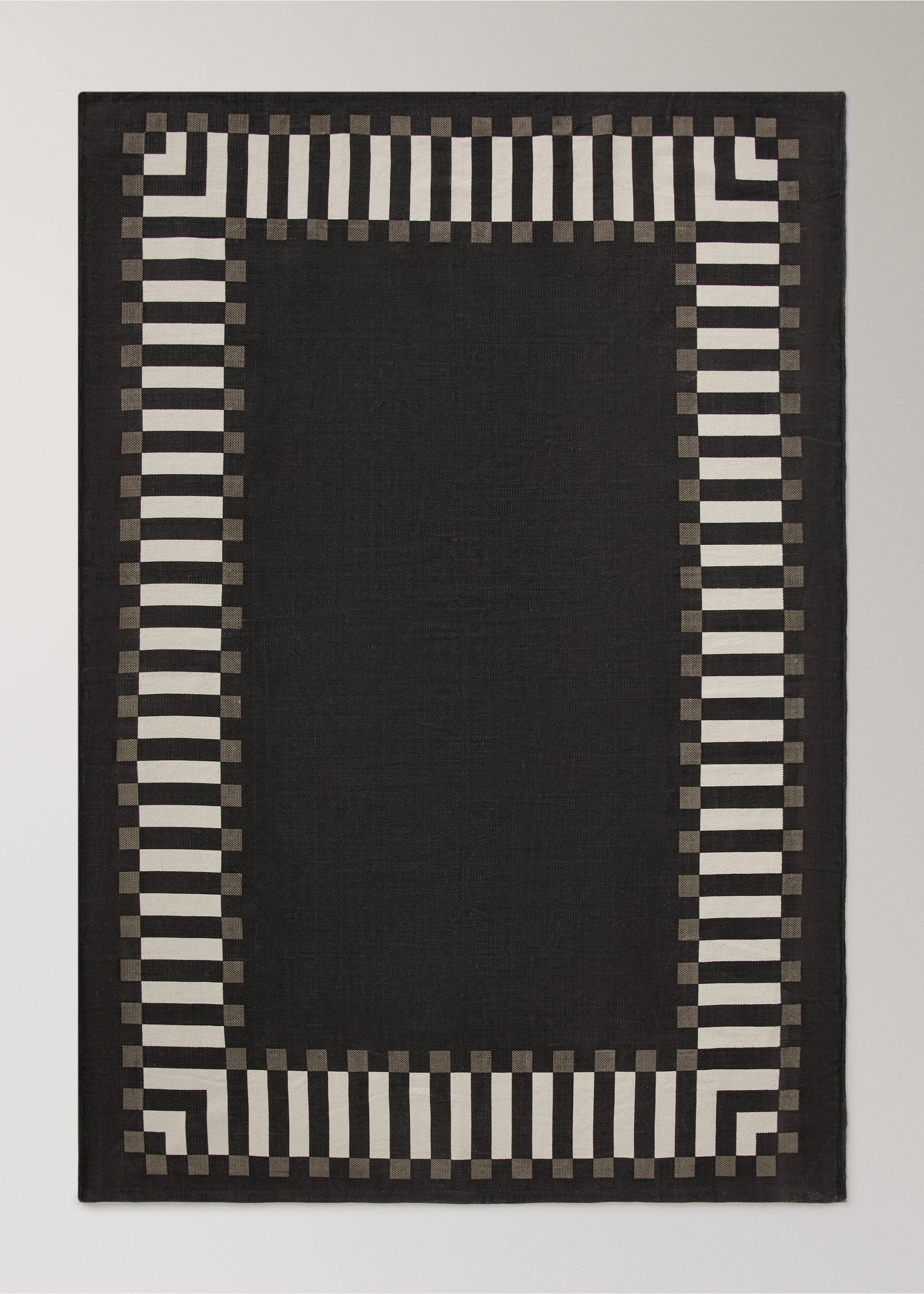 Striped-border cotton rug - Article without model, Chocolate. Ref: 37003293-00.