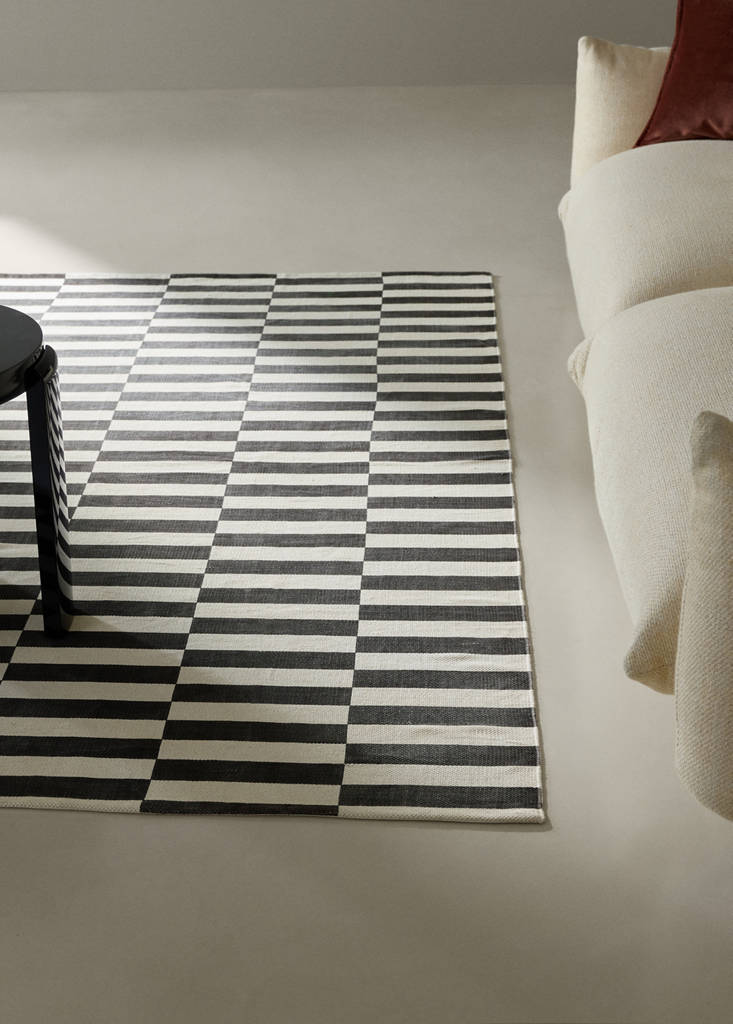 Large striped printed rug, 100% cotton — Chocolate