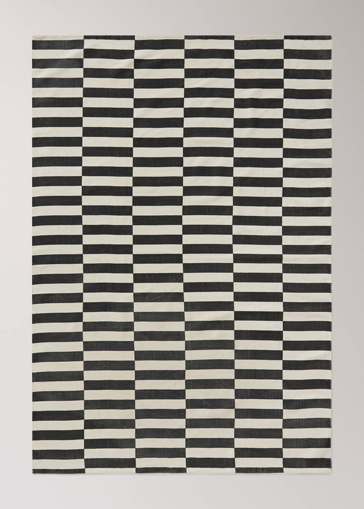 Large striped printed rug, 100% cotton — Chocolate