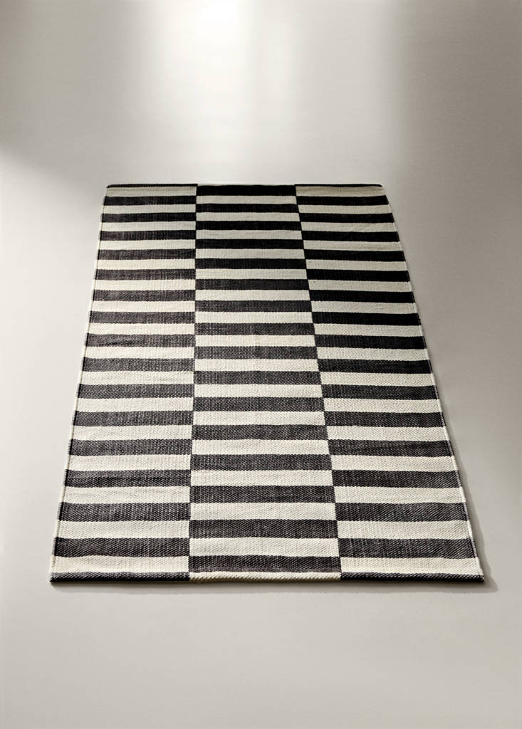 Small printed striped rug, 100% cotton — Chocolate