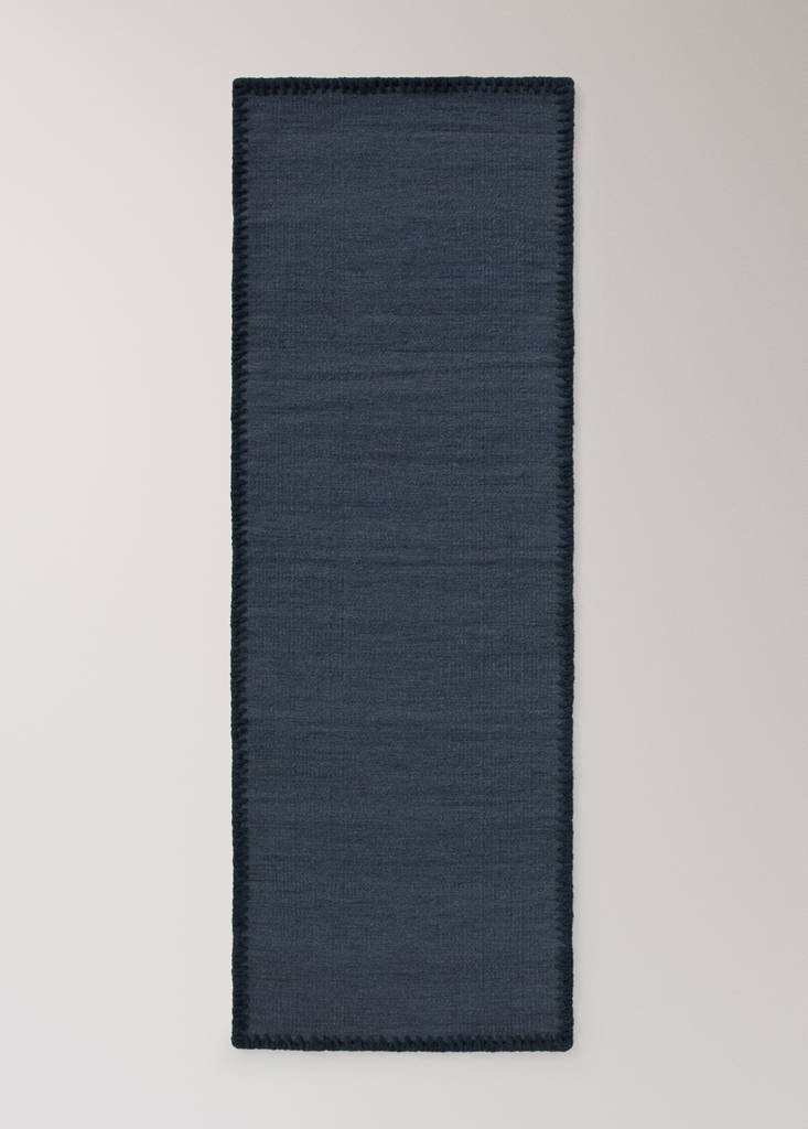 Medium melange carpet with stitched border — Blue