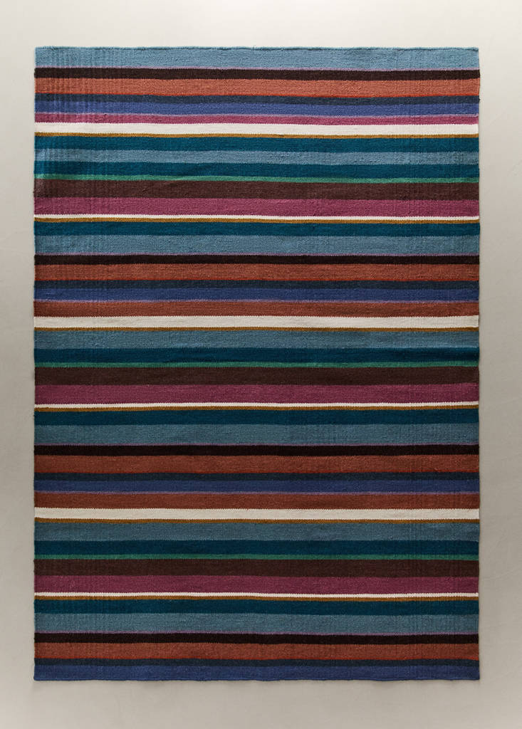 Large striped wool carpet — Blue