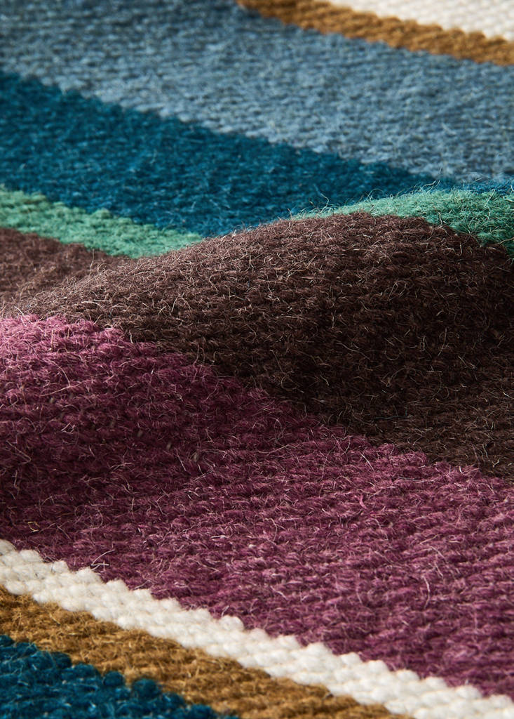 Large striped wool carpet — Blue