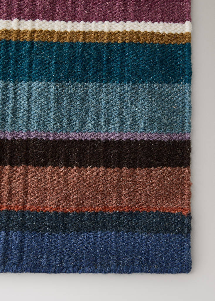 Large striped wool carpet — Blue