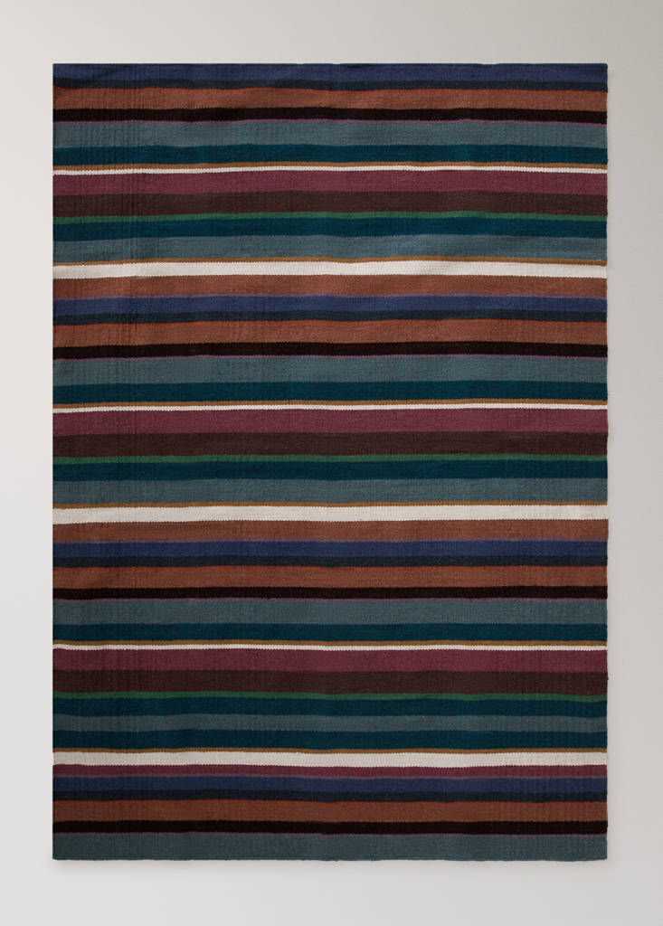 Large striped wool carpet — Blue
