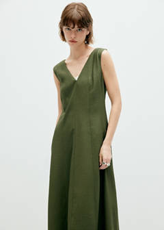 V-neck dress with stitching — Khaki 1