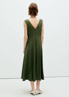 V-neck dress with stitching — Khaki 3