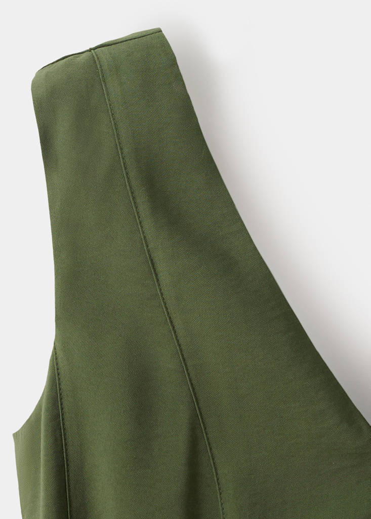 V-neck dress with stitching — Khaki