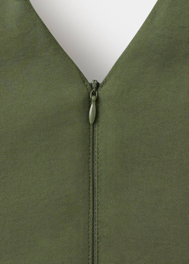 V-neck dress with stitching — Khaki