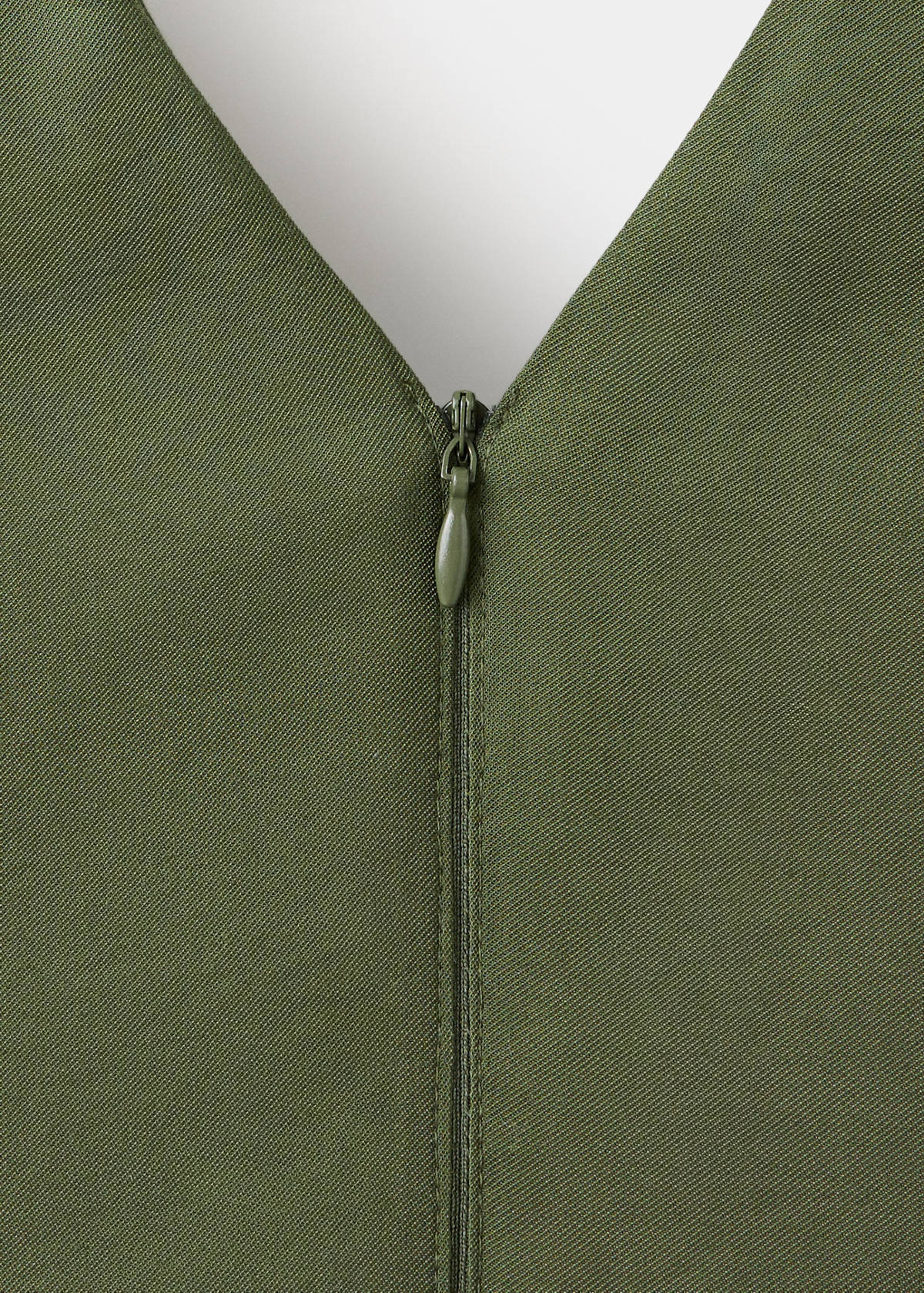 V-neck dress with stitching — Khaki
