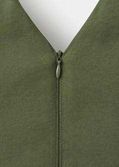 V-neck dress with stitching — Khaki 10